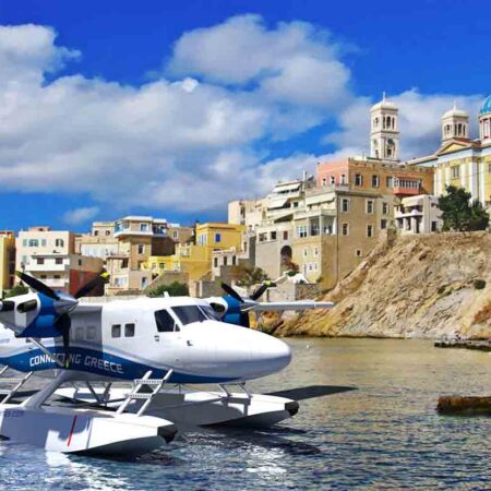 Seaplane arrival on an island